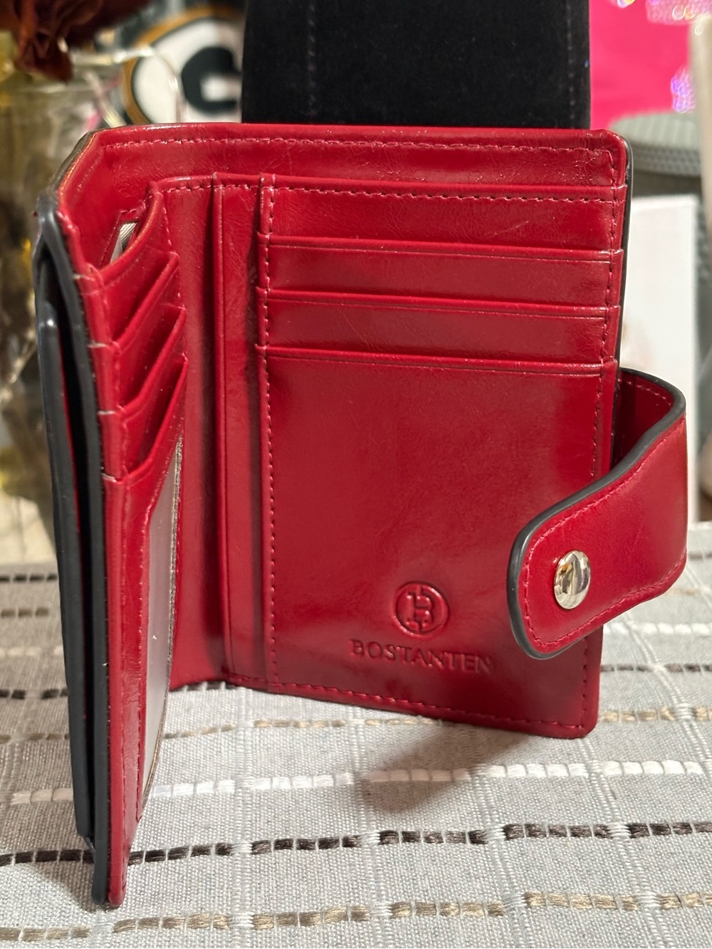 Bostanten Lnna Hand Tooled Leather Wallet - Wine Red - Picture 14 of 16